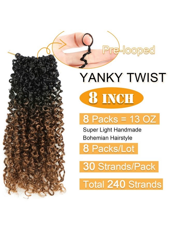 Aksice 8 Inch Yanky Twist Crochet Hair Pre-looped 8 Packs Yankee Twist Hair Brown Senegalese Twists Crochet Hair with Curly Ends Synthetic Crochet Braids (OT30) - Image 2