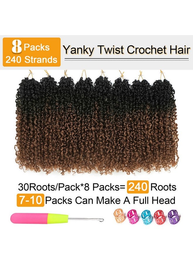 Aksice 8 Inch Yanky Twist Crochet Hair Pre-looped 8 Packs Yankee Twist Hair Brown Senegalese Twists Crochet Hair with Curly Ends Synthetic Crochet Braids (OT30) - Image 4