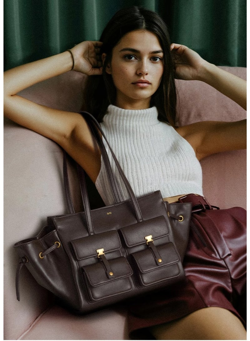 JW PEI Pocket Bag Linda Handheld Tote for Women - Large Capacity, Niche Design, Premium Feel in Deep Brown - Image 2