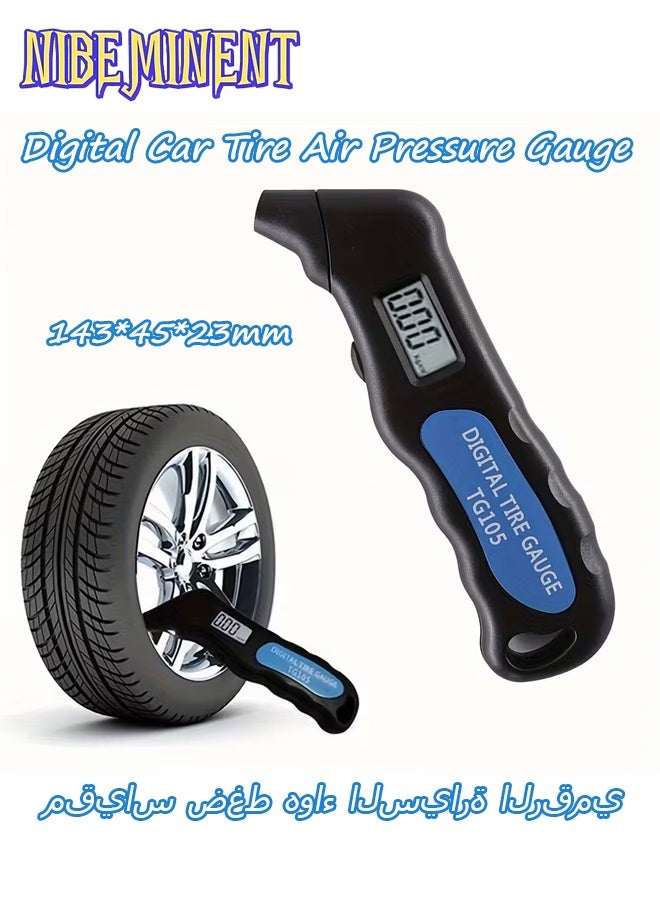 NIBEMINENT Digital Car Tire Air Pressure High Precision Gauge Meter LCD Display Manometer Barometers Tester for Car, Truck, Motorcycle, Bike, Black/Blue - Image 1