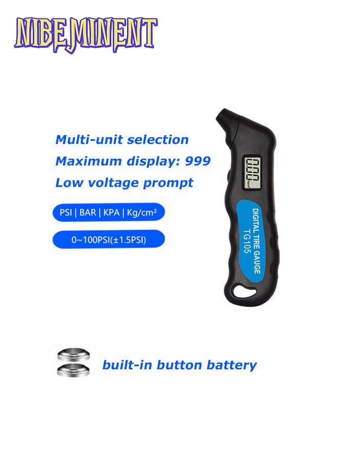 NIBEMINENT Digital Car Tire Air Pressure High Precision Gauge Meter LCD Display Manometer Barometers Tester for Car, Truck, Motorcycle, Bike, Black/Blue - Image 2