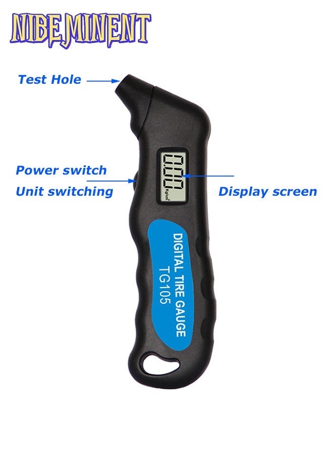 NIBEMINENT Digital Car Tire Air Pressure High Precision Gauge Meter LCD Display Manometer Barometers Tester for Car, Truck, Motorcycle, Bike, Black/Blue - Image 4