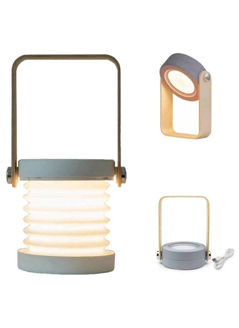 YOUMI 4-in-1 Foldable Table Lamp: USB Retractable LED Light, Wooden Handle Lantern & Flashlight, Touch Control Dimmable Night Light - Reading, Camping  - Image 3
