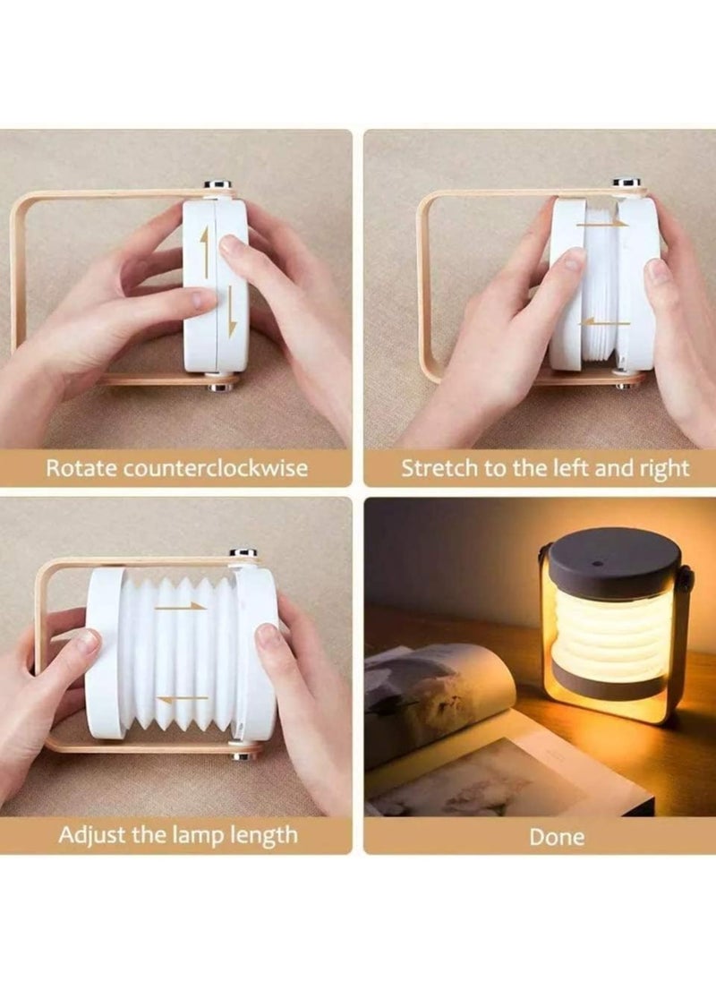 YOUMI 4-in-1 Foldable Table Lamp: USB Retractable LED Light, Wooden Handle Lantern & Flashlight, Touch Control Dimmable Night Light - Reading, Camping  - Image 4