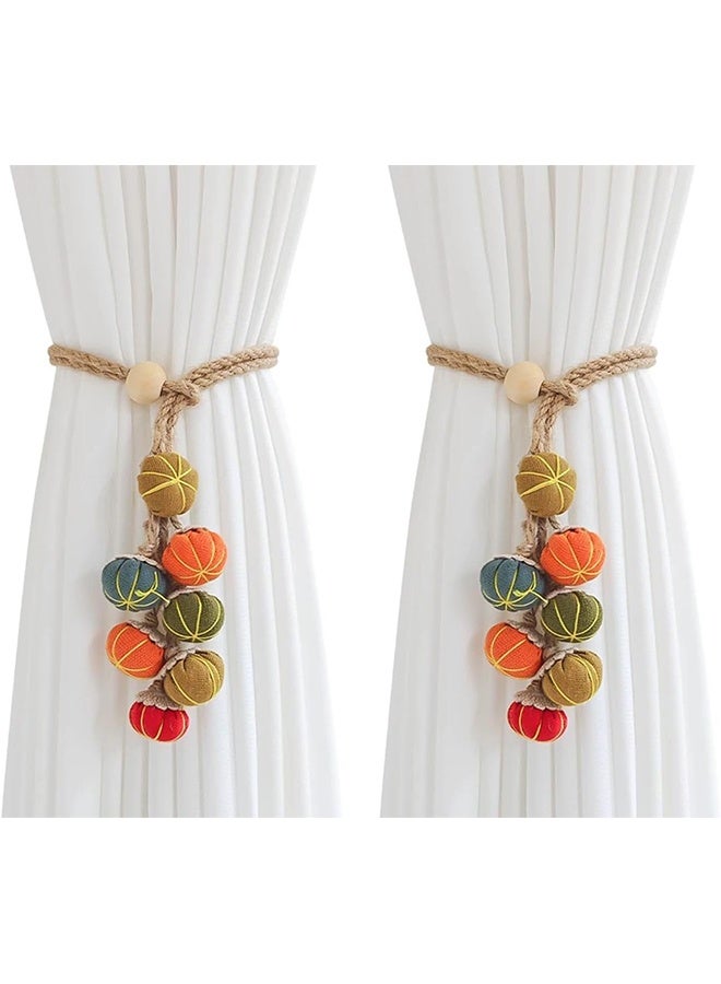 ليمون قطعتان من أربطة الستائر بتصميم بوهو، أربطة ستائر قطنية محبوكة يدويًا لغرفة المعيشة، ستائر نوافذ المكاتب، ديكور منزلي لغرفة الأطفال، لا حاجة لأي أدوات (يقطين). - Image 1