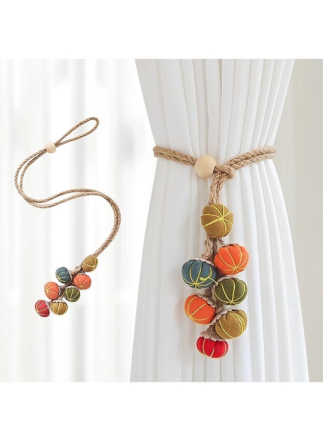 ليمون قطعتان من أربطة الستائر بتصميم بوهو، أربطة ستائر قطنية محبوكة يدويًا لغرفة المعيشة، ستائر نوافذ المكاتب، ديكور منزلي لغرفة الأطفال، لا حاجة لأي أدوات (يقطين). - Image 2