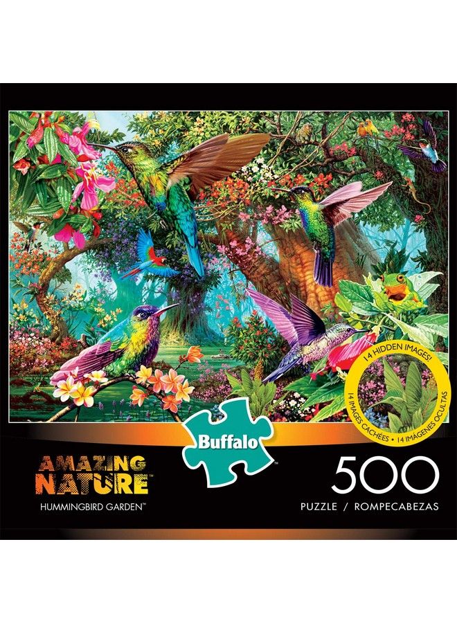 Buffalo Games لعبة تركيب الصور المقطوعة Hummingbird Garden المكونة من 500 قطعة مع صور مخفية باللون الأخضر - Image 3