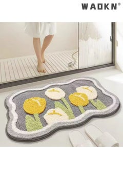 WAOKN Water absorbing and non slip bathroom floor mat, designed specifically for the bathroom entrance and bedroom bedside, made of soft plush material（50*80CM）  - Image 1