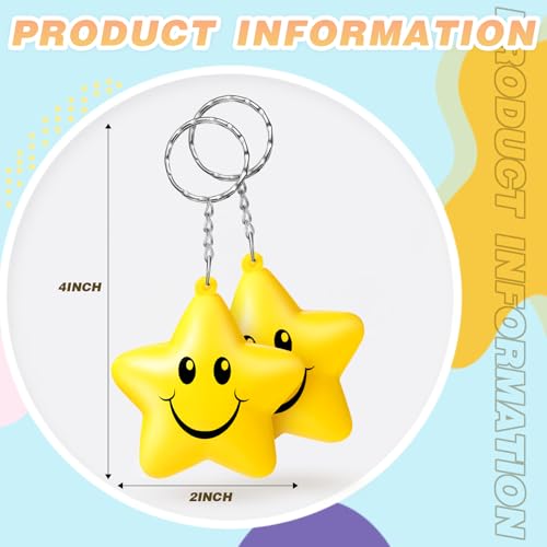 Vertintong 24 Pcs Star Stress Ball Keychains Smile Face Balls Toy, Party Favors for Kids Birthday, Thanksgiving Christmas Gifts, Classroom Exchange Gifts School Student Rewards Party Bag Fillers(Yellow) - Image 3