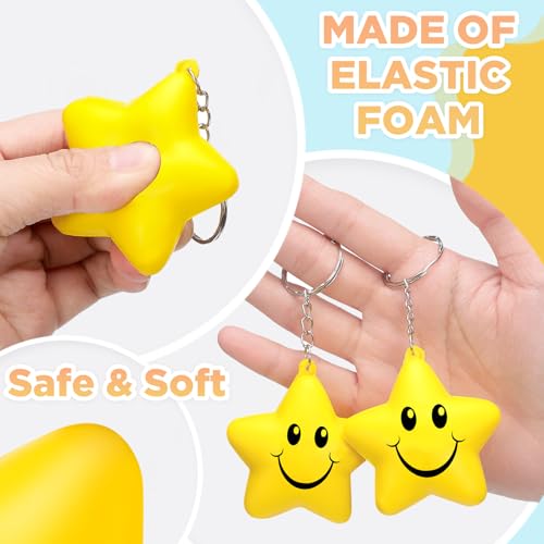 Vertintong 24 Pcs Star Stress Ball Keychains Smile Face Balls Toy, Party Favors for Kids Birthday, Thanksgiving Christmas Gifts, Classroom Exchange Gifts School Student Rewards Party Bag Fillers(Yellow) - Image 5