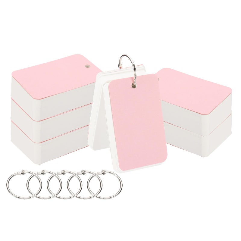 PATIKIL 600Pcs Blank Index Flash Study Note Card, 3.5x2" Note Cards Study Card 100 Sheets Each White Blank Index Cards for Studying Memory Learning, Pink