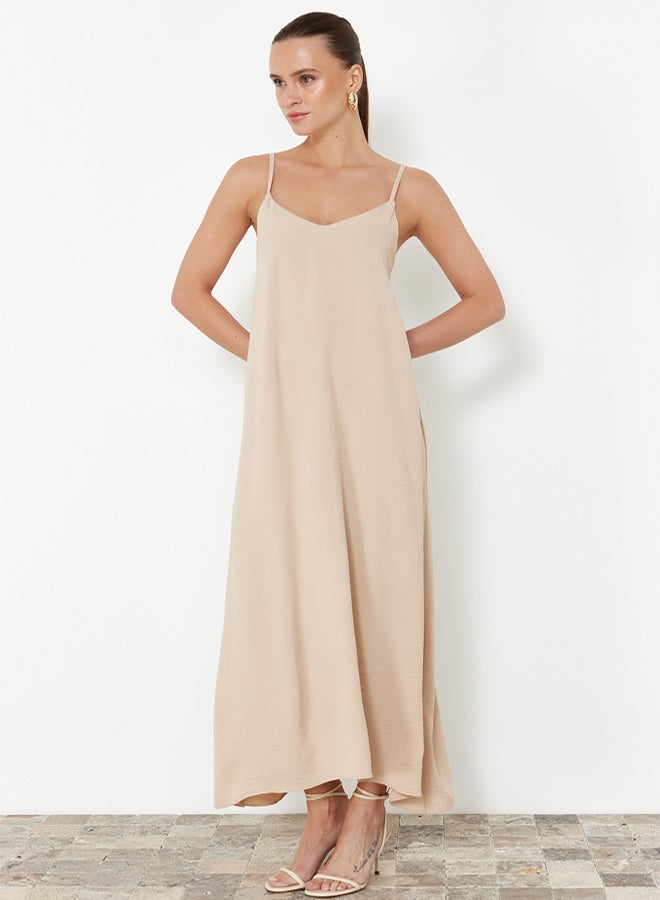 trendyol Stone Straight Cut V-Neck Maxi Woven Dress - Image 1