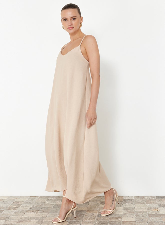 trendyol Stone Straight Cut V-Neck Maxi Woven Dress - Image 2