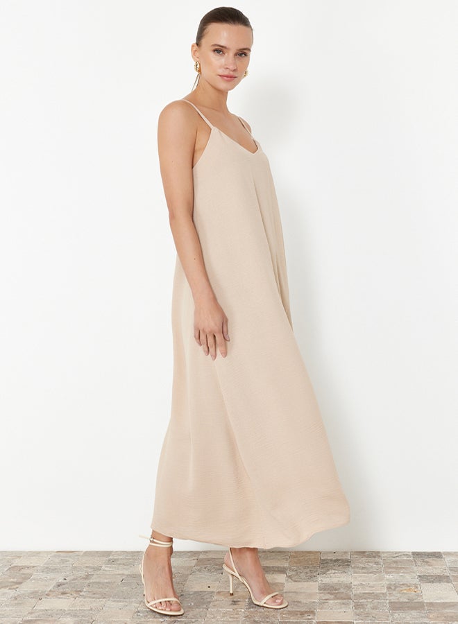 trendyol Stone Straight Cut V-Neck Maxi Woven Dress - Image 3