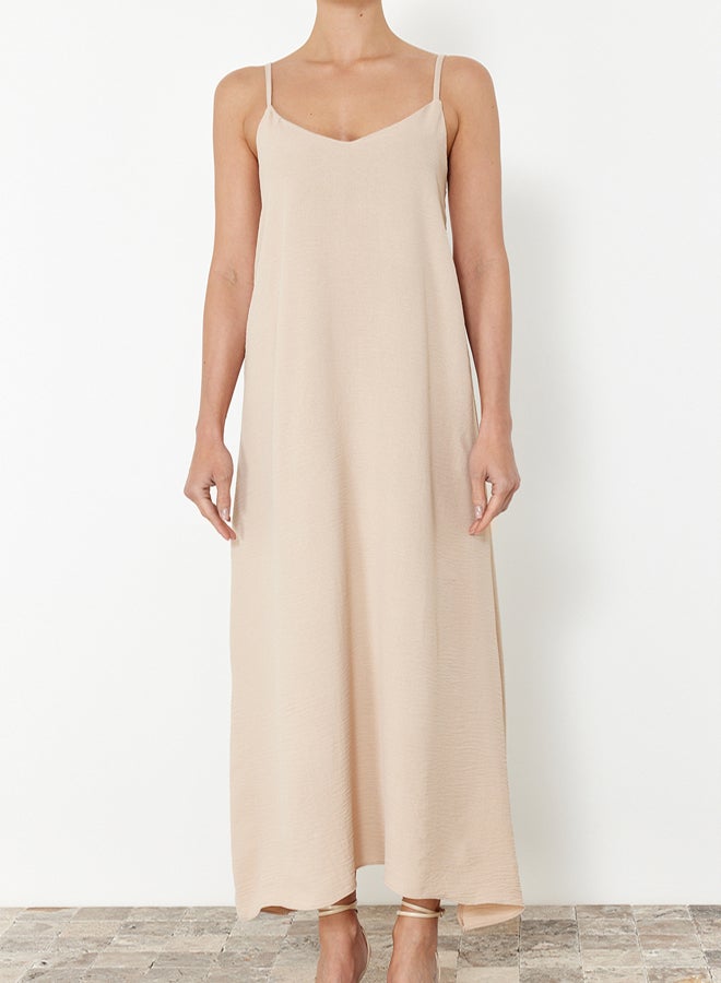 trendyol Stone Straight Cut V-Neck Maxi Woven Dress - Image 5