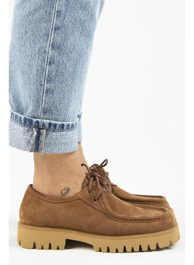 Taral Women's Genuine Leather Square Laced Suede Shoe