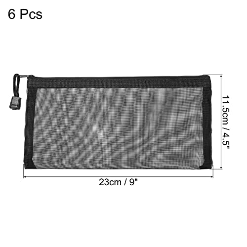 MECCANIXITY Mesh Zipper Bags B6 Nylon Zip Pouch Pencil Case Storage Pockets for Travel Office Accessories Black Pack of 6 - Image 3