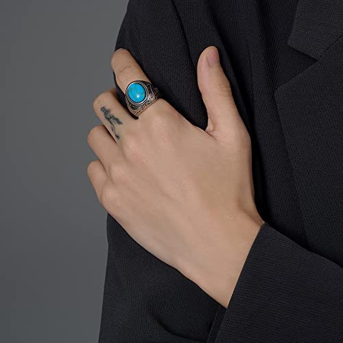 VQYSKO Retro Turquoise Ring for Men and Women | Stainless Steel Oval Turquoise Ring for Men and Women | Ideal Gift for Dad Boyfriend Blue/Black/Brown/White Color for Choice (Blue, 8) - Image 2