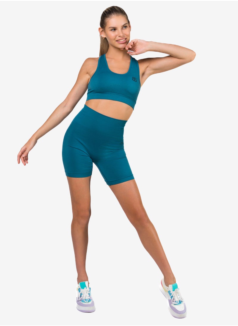 Bernessi Women's High Waisted Biker Shorts Ladies Sport Legging Shorts Athletic Running Yoga Gym Workout Volleyball with Tummy Control Textured Blue  - Image 5