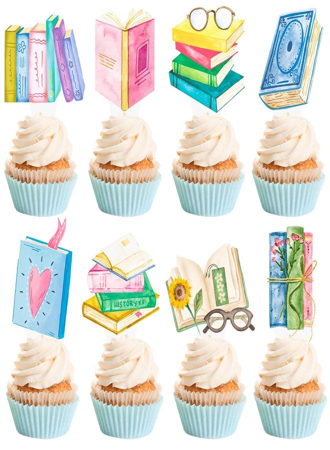 umoni Book Reading Cupcake Toppers Books Themed Party Decorations 48Pcs Library Storybook Club Cake Toppers Books Birthday Party Supplies for I Love Reading Baby Shower Decor - Image 1