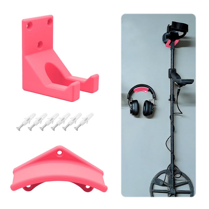 Wall Mount Compatible with Most Metal Detectors, Dual Bracket Set with Headphone Hanger, Space-Saving Organizer for Home and Garage (Black) - Image 1
