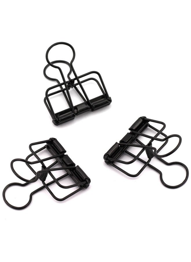 BOGZON - 12-Pack Medium Metal Wire Binder Clips, Office Supplier School Accessories,Colorful Hollow Out Paper Organizer, Paper Binder Clip (Black) - Image 1