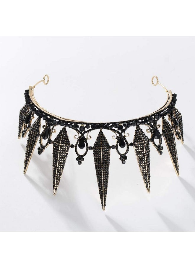 S SNUOY - Black Rhinestone Tiara Baroque Crown Wedding Headpiece Costume Party Accessories For Women - Image 1