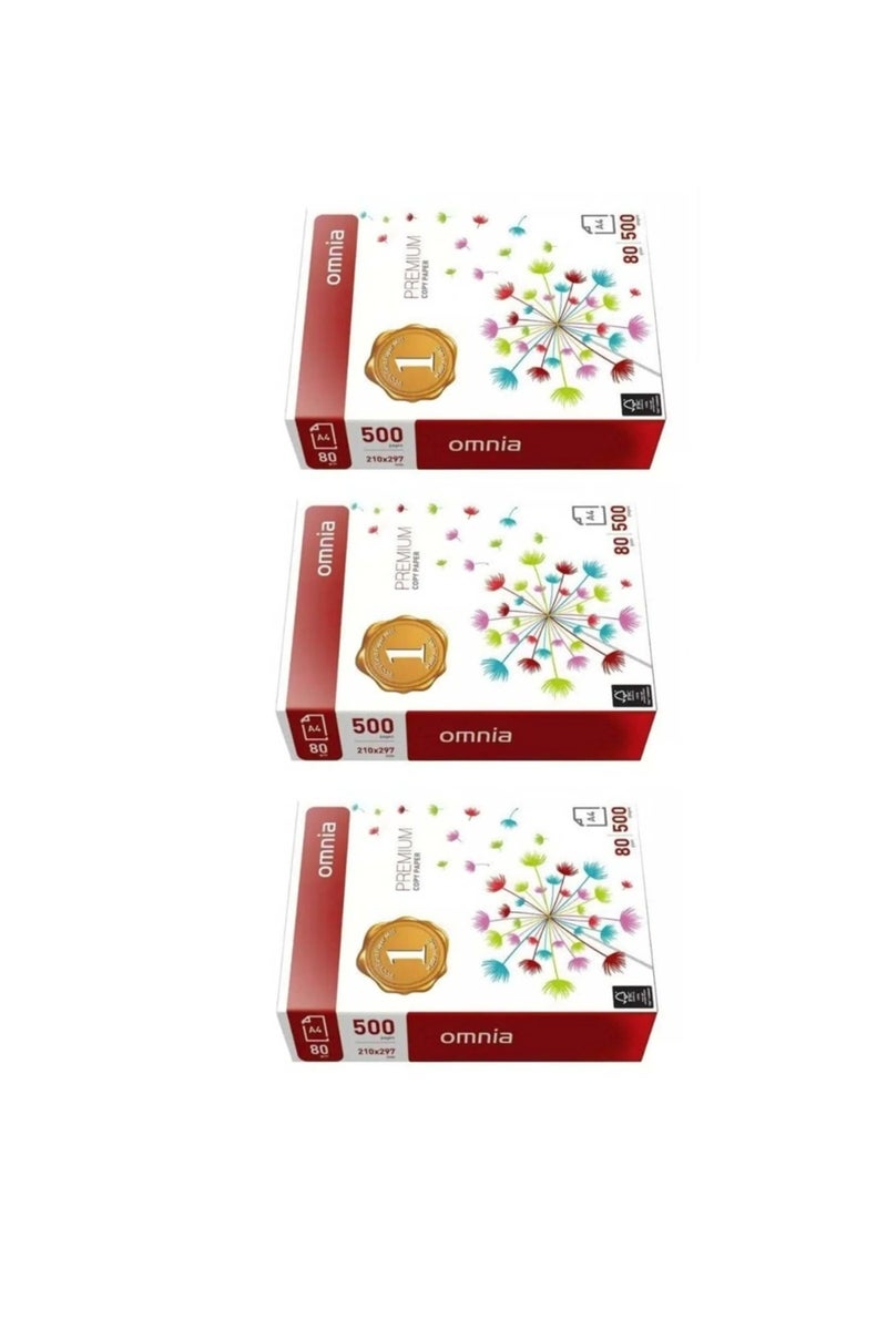 3 عبوات من ورق نسخ A4 بريميوم أبيض 500 ورقة