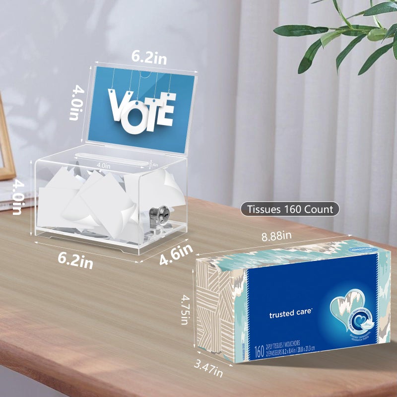 KYODOLED Clear Donation Box with Lock, Ballot Box with Sign Holder, Suggestion Box Storage Container for Voting, Raffle Box, Tip Jar 6.2" x 4.6" x 4.0" - Image 3