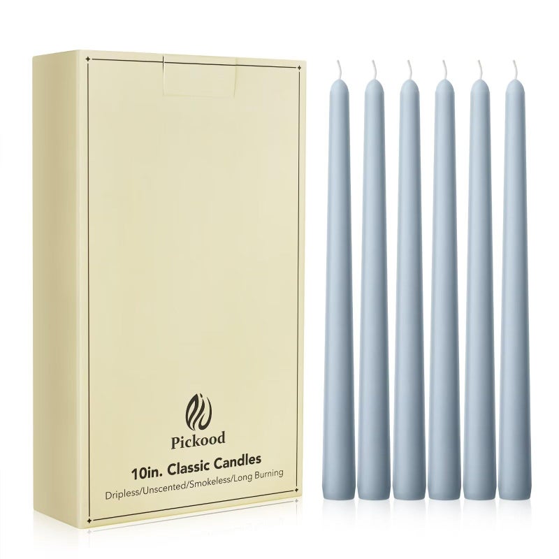 Pickood New Burning Formula Unscented Dripless 10-Inch Taper Candles Set of 12 - Baby Blue, for Wedding, Dinner - Smokeless, Long Burning - Hand Poured, Colored Tall Candlesticks - Azul BebÃ© - Image 1