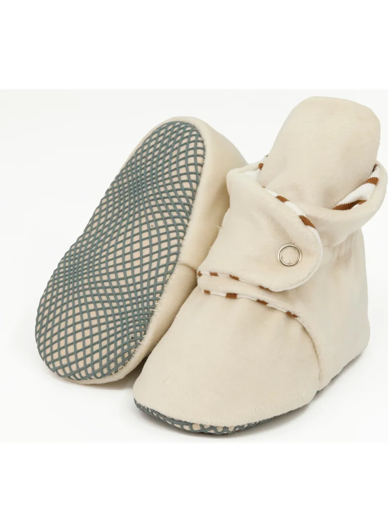 ايلا بونا Velvet Baby Slippers, Non-Slip Sole Home Boots, Nursery Shoes, Organic Cotton Booties, Cream