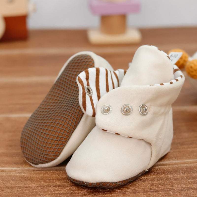 Ella Bonna Velvet Baby Slippers, Non-Slip Sole Home Boots, Nursery Shoes, Organic Cotton Booties, Cream  - Image 3