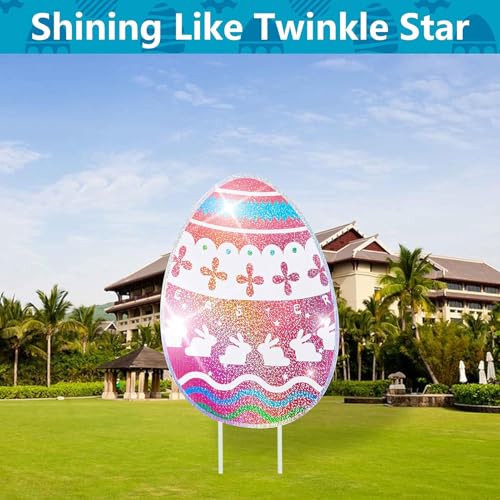 MNKXL 12-Piece Glitter Easter Yard Signs,Extra Large Sparkling Garden Egg Stakes,Waterproof Laser Printed Outdoor Decor for Easter Sidewalk - Image 5