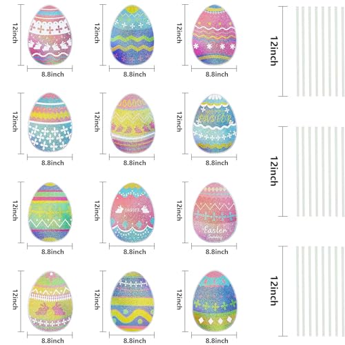 MNKXL 12-Piece Glitter Easter Yard Signs,Extra Large Sparkling Garden Egg Stakes,Waterproof Laser Printed Outdoor Decor for Easter Sidewalk - Image 2