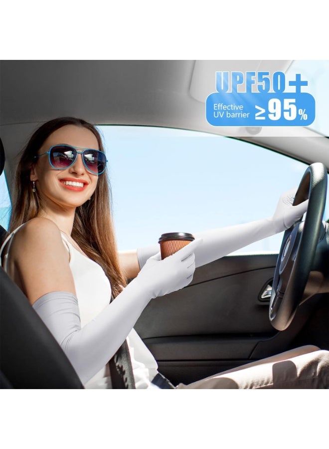 Jorunb UV Long Sun Gloves, Women's Sunblock Protection Driving Gloves Non Slip Full Finger Arm Sun Protective Touchscreen UPF 50+ for Outdoor Sports Cycling Grey - Image 2