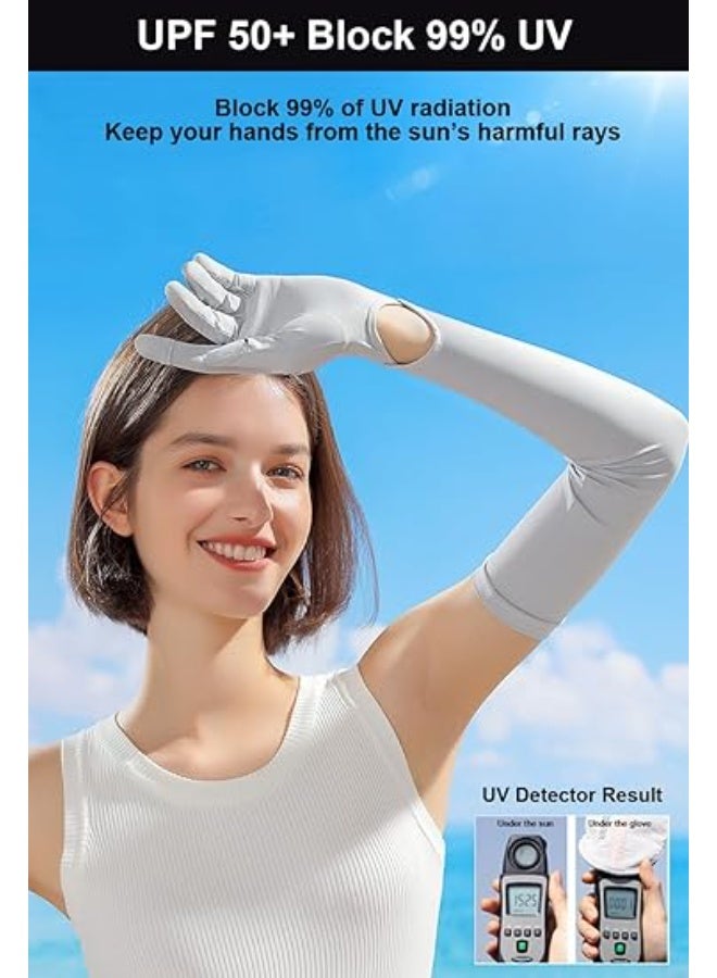Jorunb UV Long Sun Gloves, Women's Sunblock Protection Driving Gloves Non Slip Full Finger Arm Sun Protective Touchscreen UPF 50+ for Outdoor Sports Cycling Grey - Image 5