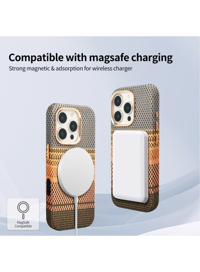 جراب حماية مغناطيسي لهاتف آيفون 16 برو، مناسب للرجال والنساء، متوافق مع تقنية MagSafe، تصميم خفيف الوزن ومقاوم للصدمات، لون ذهبي غروب الشمس الحريري - Image 4