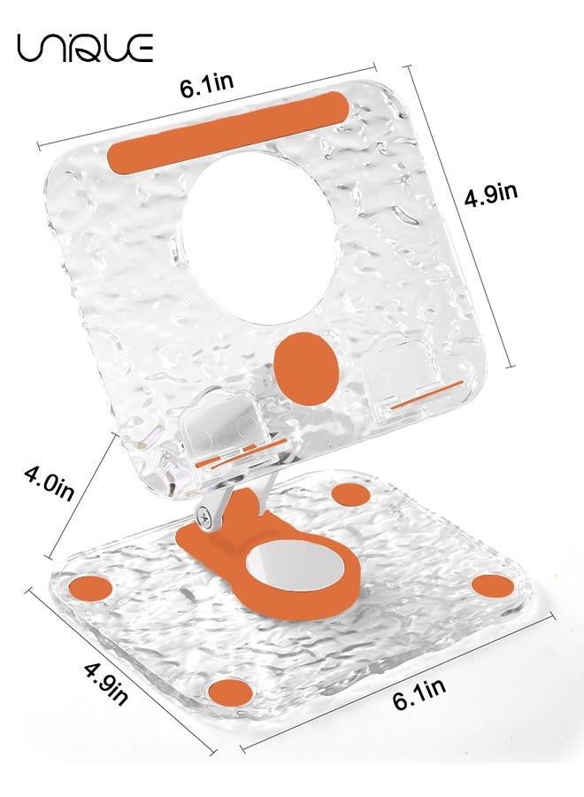 Unique Acrylic Tablet Stand Holder with 360 Rotating Base - Adjustable Foldable Desktop Table Stand - Clear Portable iPad Stand for Desk for Desk Home Office - Orange - Image 2