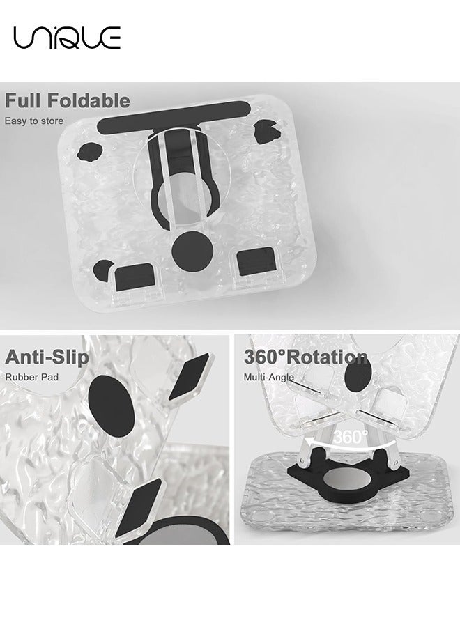 Unique Acrylic Tablet Stand Holder with 360 Rotating Base - Adjustable Foldable Desktop Table Stand - Clear Portable iPad Stand for Desk for Desk Home Office - Orange - Image 3