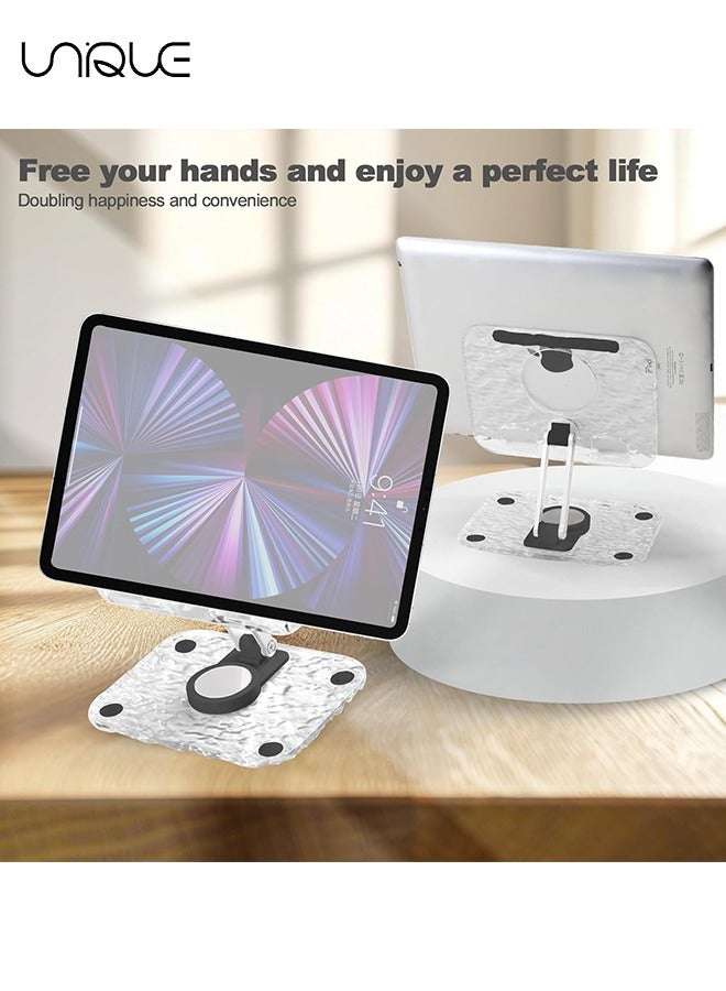 Unique Acrylic Tablet Stand Holder with 360 Rotating Base - Adjustable Foldable Desktop Table Stand - Clear Portable iPad Stand for Desk for Desk Home Office - Orange - Image 4