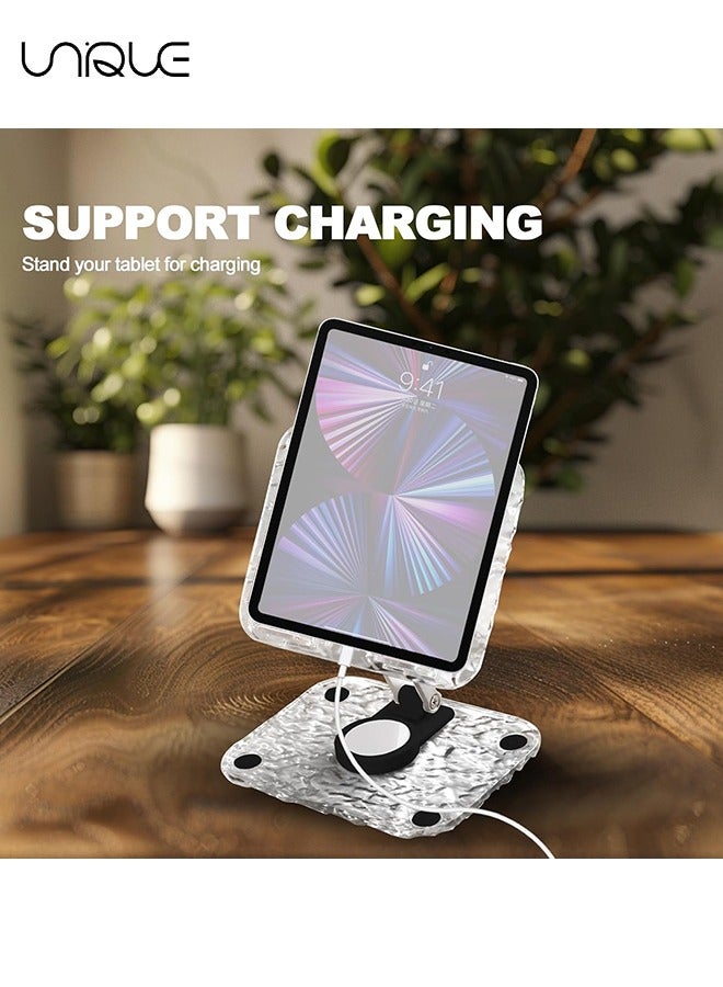 Unique Acrylic Tablet Stand Holder with 360 Rotating Base - Adjustable Foldable Desktop Table Stand - Clear Portable iPad Stand for Desk for Desk Home Office - Orange - Image 5