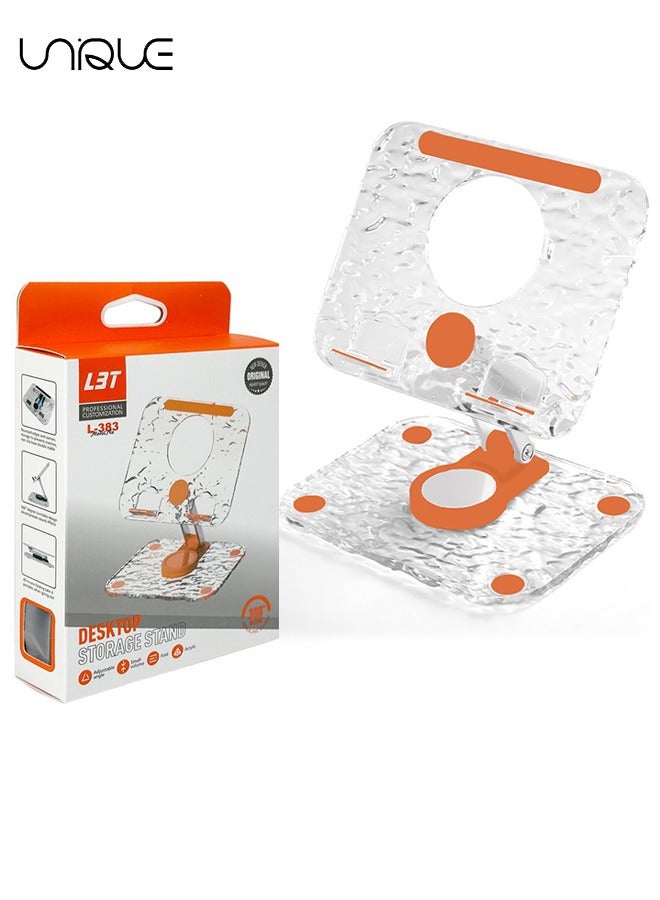 Unique Acrylic Tablet Stand Holder with 360 Rotating Base - Adjustable Foldable Desktop Table Stand - Clear Portable iPad Stand for Desk for Desk Home Office - Orange - Image 1