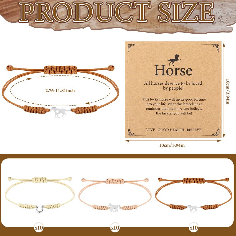 Ecation 30 Sets Horse Bracelets Gifts Horseshoe Party Favors Include 30 Adjustable Western Horseshoe Bracelets with 30 Inspirational Cards Cowgirl Cowboy Birthday Christmas Gifts for Horse Lover - Image 2
