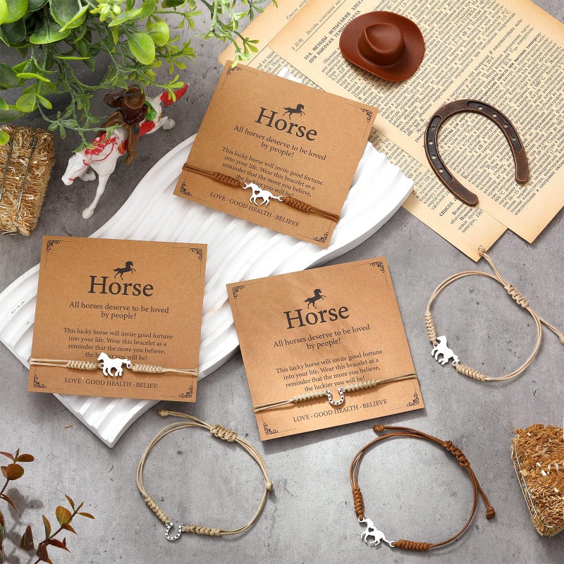 Ecation 30 Sets Horse Bracelets Gifts Horseshoe Party Favors Include 30 Adjustable Western Horseshoe Bracelets with 30 Inspirational Cards Cowgirl Cowboy Birthday Christmas Gifts for Horse Lover - Image 3