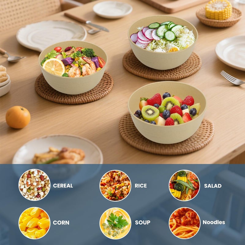 BUSOKIP Soup Bowls 26oz, Wheat Straw Bowls Set of 6, Unbreakable Cereal & Popcorn Bowls, Microwave & Dishwasher Safe Prep Bowl for Outdoor, Picnic, Hiking, Beach - Beige - Image 5