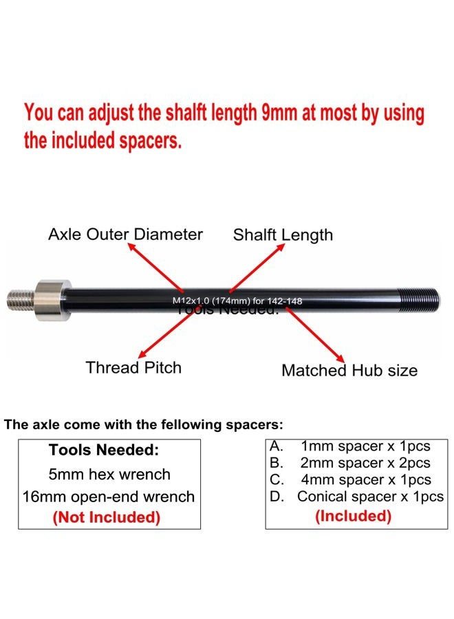 ODIER Bike Trailer Hitch Thru Axle Adapter 12mm Thru Axle with 1.0/1.5/1.75 Thread Pitch Shaft Length 167~185mm (M12-1.75-181mm) - Image 3