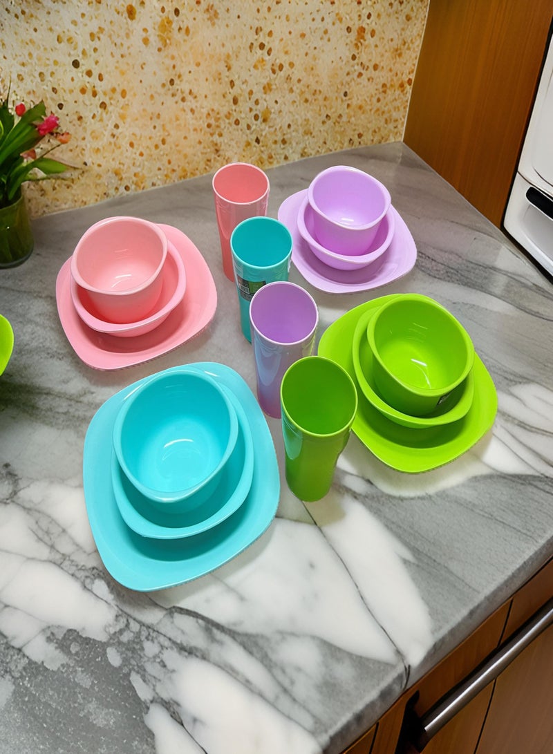ECO PLAST 16-Piece Dinnerware Medium Plates Set (Flat Plat size 23 cm-Deep Plate Size 16 cm-Bowl Size 800 ml-Cup Size 300 ml)- Spring Colours - Image 1