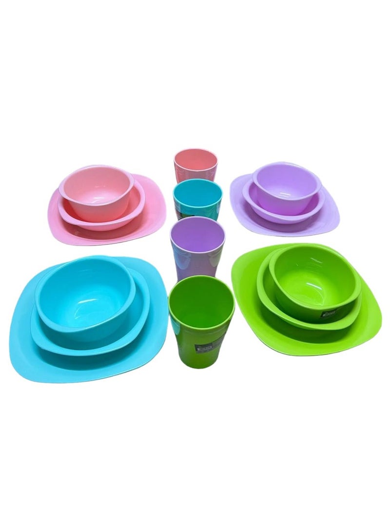 ECO PLAST 16-Piece Dinnerware Medium Plates Set (Flat Plat size 23 cm-Deep Plate Size 16 cm-Bowl Size 800 ml-Cup Size 300 ml)- Spring Colours - Image 2