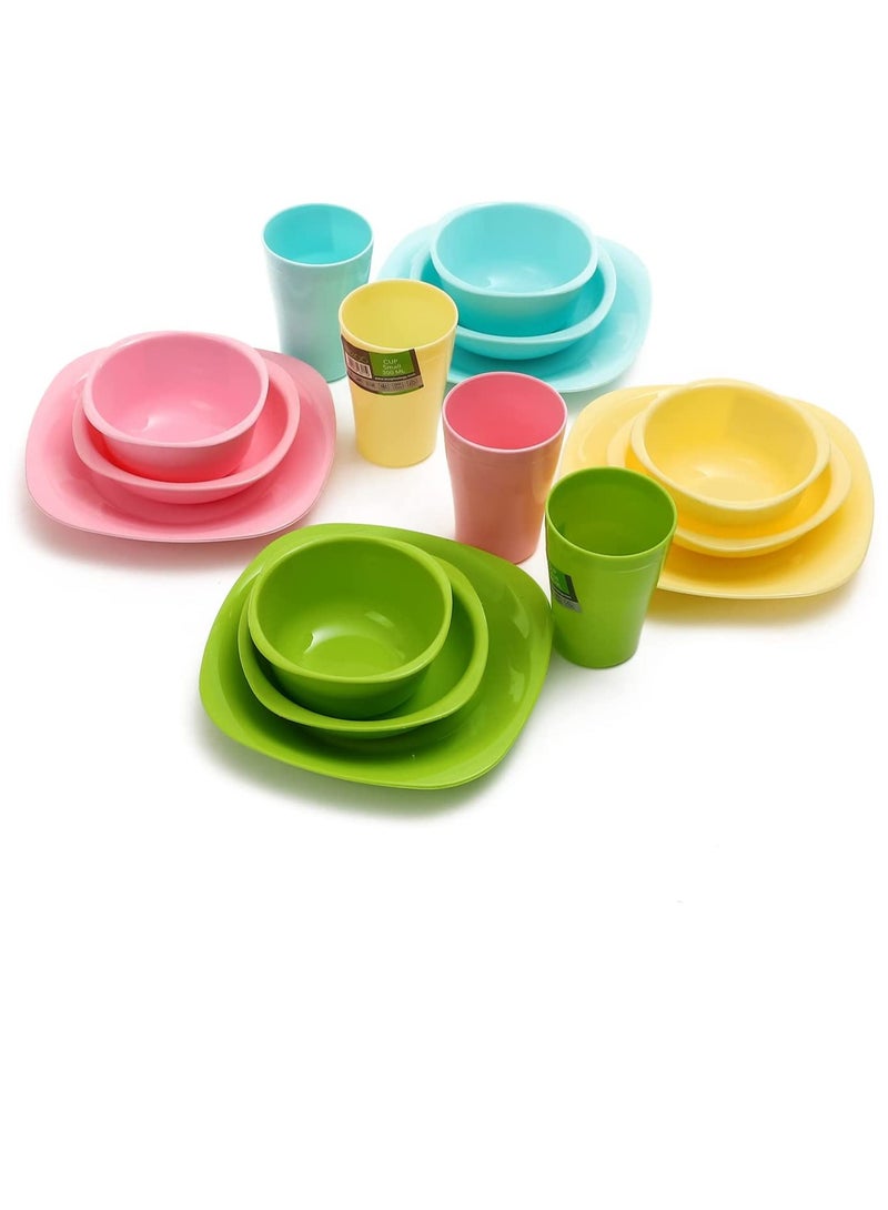 ECO PLAST 16-Piece Dinnerware Medium Plates Set (Flat Plat size 23 cm-Deep Plate Size 16 cm-Bowl Size 800 ml-Cup Size 300 ml)- Spring Colours - Image 3