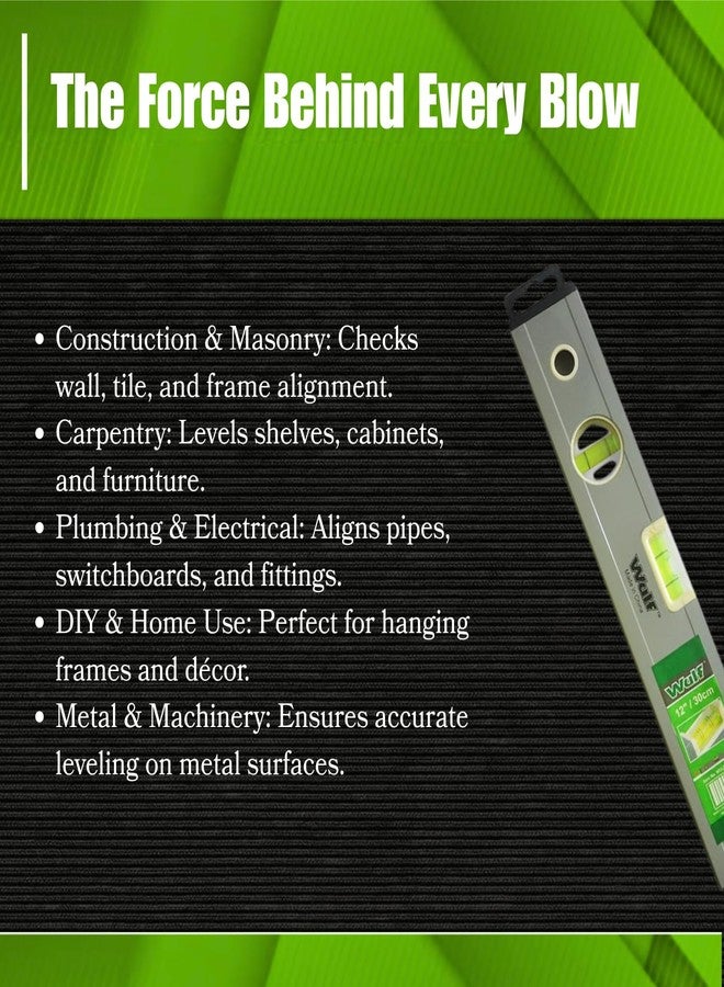 WULF 12 Inch Aluminium Magnetic Spirit Level | Heavy Duty Water Level Indicator for Accurate Measurement | Magnetic Carpenter’s Level Tool for Construction, Woodwork & DIY (Silver) - Image 4